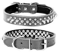 haoyueer Spiked Studded Dog Collar, Genuine Leather Dog Collar, Adjustable Pet Collars for Medium Large Bulldog Pitbull Mastiff Poodle Boxer (M, Black-2)