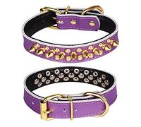 haoyueer Spiked Studded Dog Collar, Genuine Leather Dog Collar, Adjustable Pet Collars for Medium Large Bulldog Pitbull Mastiff Poodle Boxer (M, Purple)