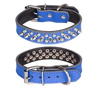 haoyueer Spiked Studded Dog Collar, Genuine Leather Dog Collar, Adjustable Pet Collars for Medium Large Bulldog Pitbull Mastiff Poodle Boxer (M, Dark Blue-2)