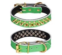 haoyueer Spiked Studded Dog Collar, Genuine Leather Dog Collar, Adjustable Pet Collars for Medium Large Bulldog Pitbull Mastiff Poodle Boxer (S, Green)