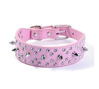 haoyueer Spiked Studded Dog Collar Stylish Leather Dog Collar, with Bullet Rivets and Rhinestones, Soft and Adjustable for Medium and Large Dogs (M, Pink)