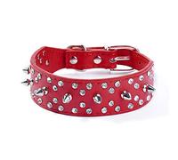 haoyueer Spiked Studded Dog Collar Stylish Leather Dog Collar, with Bullet Rivets and Rhinestones, Soft and Adjustable for Medium and Large Dogs (S, Red)