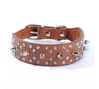 haoyueer Spiked Studded Dog Collar Stylish Leather Dog Collar, with Bullet Rivets and Rhinestones, Soft and Adjustable for Medium and Large Dogs (M, Brown)