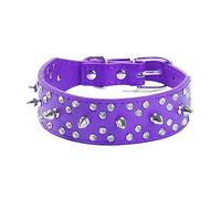 haoyueer Spiked Studded Dog Collar Stylish Leather Dog Collar, with Bullet Rivets and Rhinestones, Soft and Adjustable for Medium and Large Dogs (L, Purple)