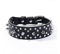 haoyueer Spiked Studded Dog Collar Stylish Leather Dog Collar, with Bullet Rivets and Rhinestones, Soft and Adjustable for Medium and Large Dogs (S, Black)