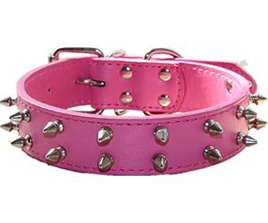 haoyueer Spiked Studded Leather Dog Collar for Medium Large Dogs Pitbull English Bulldog Boxer Collar (S, Hot Pink)