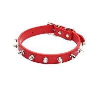 haoyueer Spiked Studded Leather Dog Collar Mushrooms Rivets Cat Collar for Small Medium Dog Cat Puppy Kitty (M, Red)