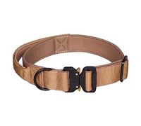 haoyueer Tactical Dog Collar, Adjustable Military Training Nylon Dog Collar with Control Handle and Heavy Metal Buckle for Medium and Large Dogs (XL, Khaki)