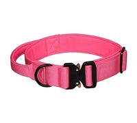 haoyueer Tactical Dog Collar, Adjustable Military Training Nylon Dog Collar with Control Handle and Heavy Metal Buckle for Medium and Large Dogs (L, Hot Pink)