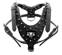 haoyueer Wolf Spiked Studded Leather Dog Harness for Medium & Large Dog Pit Bull,Mastiff, Boxer, Bull Terrier (Black)