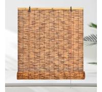 HAOYUES Outdoor Roman Roller Blinds Bamboo Shades, Retro Bamboo Blinds Patio Reed Privacy Shades with Lift, Blackout Cordless Roll-up Windows Curtains 40~160 cm