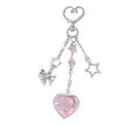 Haoyull Acrylic Butterfly Key Chain Key Ring Eye-catching Bowknot Keychain Stylish Heart Keyring with Butterfly Decoration, Pink Love Heart, Length: 11.5cm