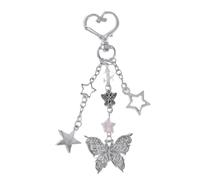 Haoyull Acrylic Butterfly Key Chain Key Ring Eye-catching Bowknot Keychain Stylish Heart Keyring with Butterfly Decoration, Silver Butterfly, Length: 11.5cm