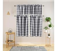 Haoyunll 3 Piece Set Plaid Country Kitchen Window Curtains Valance Over Sink, Swag Short Curtains for Windows Treatment, Black White, 21"x6"+10"x9"
