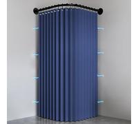 Haoyunll Folding Waterproof Anti Mould Shower Curtain with Hook, No Liner Needed, Washable Fabric Corner Shower Curtain, Magnetic Shower Curtains for Bathroom, 150gsm, Blue, 86"x79"
