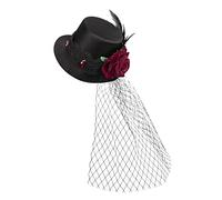 haozaikeji Ladies Vintage Top Hat Mini Flower Headband with Hair Clips Fascinator Wedding Hat Goth Punk Outfit Headwear Hairpins Fancy Dress for Halloween Christmas Cocktail Tea Party Accessory