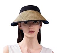 haozaikeji Sun Visor Hat for Women Roll Up Straw Summer Beach Hat Foldable Wide Brimmed UPF 50+ Empty Top Sun Cap Golf Tennis Packable Straw Visor for Traveling Vacation Khaki