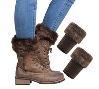 haozaikeji Winter Faux Fur Boot Cuffs for Women Ladies Warm Boot Topper Socks Knit Crochet Leg Warmers Stretch Soft Short Boots Socks Plush Casual for Gift Winter Outdoor 1 Pair