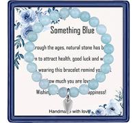 Haoze Something Blue Bracelet Bridal Shower Gift for Bride to Be Natural Stone Bead Bracelet for Bride on Wedding Gifts for Bride from Mother Mom Grandmother Best Friend Sister, 7.5 inches, Stone,