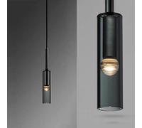 HAOZIWEI Dia-7cm Glass Pendant Lighting Long Tube Kitchen Island Hanging Lamp Adjustable Cylinder Smoke Gray Hanging Lighting Black Cafe Restaurant Bar Bedroom Ceiling Pendant Lamp, 3W Led Bulb