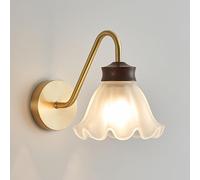 HAOZIWEI Glass Wall Sconce Brass Wall Mounted Lamp Wood Accent Sconces Lighting Fixture, Modern Wall Lights E27 Hardwired Lamps for Living Room Bedroom Bedside Hallway Kitchen(B)