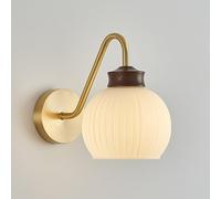 HAOZIWEI Glass Wall Sconce Brass Wall Mounted Lamp Wood Accent Sconces Lighting Fixture, Modern Wall Lights E27 Hardwired Lamps for Living Room Bedroom Bedside Hallway Kitchen(C)