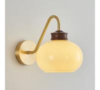 HAOZIWEI Glass Wall Sconce Brass Wall Mounted Lamp Wood Accent Sconces Lighting Fixture, Modern Wall Lights E27 Hardwired Lamps for Living Room Bedroom Bedside Hallway Kitchen(A)