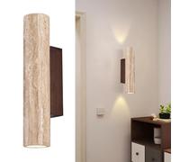 HAOZIWEI Natural Stone Wall Sconce Wabi Sabi Wood Wall Mount Light Up Down Wall Lamp, Travertine Wall Sconces Lighting Fixture G9 Hardwired Lamps for Living Room Bedroom Hallway(23cm)