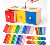 Haozozo Toddler Montessori Toys for 1 2 3 Years Old, 4-In-1 Kids Wooden Color Shape Sorting Sensory Toys for Ages 1-3, Educational Fine Motor Skills Sensory Learning Toy for Baby