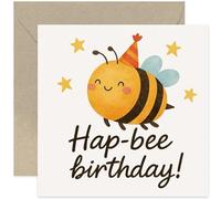 Hap-bee Birthday Card for Her. Funny Birthday Gift - Square Card, Blank Inside With Envelope