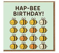 Hap-Bee Birthday Card - Funny Bee Pun with Rows of Cute Cartoon Bees on Mint Background - Punny Bee-Themed Birthday Card for Him Her Kids Friends