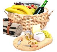 Hap Tim Dual Wicker Picnic Basket Set with Blanket for 2 - Unique Gifts Ideas for Couple, Engagement, Wedding, Bridal Shower, Family, Christmas - White Elephant Gifts for Adults（Y2408A-2）