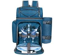 Hap Tim Picnic Basket Backpack for 2 Person with 2 Insulated Cooler Compartment, Wine Holder, Fleece Blanket, Cutlery Set,Perfect for Beach, Hiking, Camping, BBQs, Family or Wedding Gifts(36083-BL2)