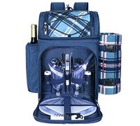 Hap Tim Picnic Basket Backpack for 2 Person with 2 Insulated Cooler Compartment, Wine Holder, Fleece Blanket, Cutlery Set,Perfect for Beach, Hiking, Camping, BBQs, Family or Wedding Gifts(36083-BL)