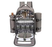 Hap Tim Picnic Basket Backpack for 4 Person with Blanket, Wine Holder, Cooler Compartment, Cutlery Set, for Couples, Ideas, Engagement Gifts, Gray (3065-G)