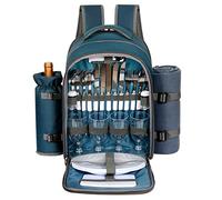 Hap Tim Picnic Basket Backpack for 4 Person with Blanket, Wine Holder, Cooler Compartment, Cutlery Set, Couples Gifts, Mr & Mrs Gifts, Bridal Shower Gifts, Registry Wedding Registry, Blue (3065-BL)