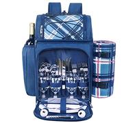 Hap Tim Picnic Basket Backpack for 4 Person with Insulated Leak Proof Cooler Compartment,Wine Holder,Fleece Blanket,Cutlery Set,Perfect for Beach Camping Party,Gifts for Boys Girls,Blue (36079-BL)