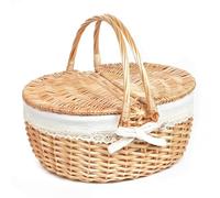 Hap Tim Wicker Picnic Basket for 2 with Lid - Unique Gifts Ideas for Couple, Engagement, Wedding, Bridal Shower, Family, Christmas - White Elephant Gifts for Adults(Y2408-B1)