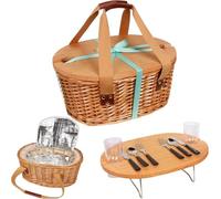Hap Tim Wicker Picnic Baskets Set for 2 Person with Mini Foldable Wine Picnic Table Large Cooler Bag and Cutlery Kit for 2 Person, Couple Gifts, Wedding Gifts (Y2209-2