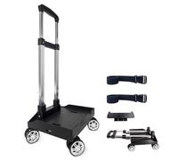 HapBoby Backpack Trolley Wheeled Cart, Foldable Aluminium Alloy Hand Truck with Border Base, 4 Wheels, Luggage Cart with Luggage Strap for Children, Teenagers, Adults, School,Travel, Black-L08