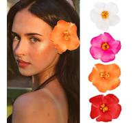 Hapdoo 4pcs Hibiscus Hair Clip, Hawaiian Flower Hair Clips for Women Girls, Tropical Artificial Floral Hair Accessories for Beach Party Wedding Vacation
