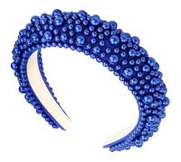 Hapdoo White Pearl Headbands for Women, Wide Padded Hair Hoop with Faux Pearl for Bridal, Bling Wedding Hairbands Hair Accessories for Women Girls, Royal Blue, 1 Count (Pack of 1)