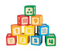 Hape Grip-n-Stack Silicone & Wood Blocks | Building Blocks including Letters and Patterns | Early Learning Baby Toys for Sensory Play