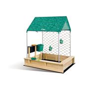 Hape All-in-one Sandbox Cabana Kit | Garden Sand Pit with Waterproof Sunshade, Activity Table, Water Play Station, Roleplay Kitchen and More | Outdoor Sandpit with Garden Toys