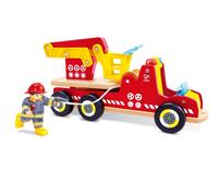 Hape Brandweerauto met verlichting en sirene, met brandweerman-figuur, speelgoed