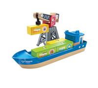 Hape Cargo Ship & Magnetic Crane Playset, 4 Cargo Blocks, Ages 3+, Compatible with Railway Sets