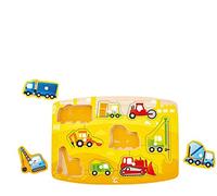Hape Construction Peg Puzzle - Wooden Puzzle with Numbered Construction Vehicles, Ages 24M+