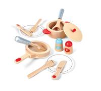 Hape Cook & Serve Set | 13-Piece Wooden Pretend Play Cooking Set with Accessories