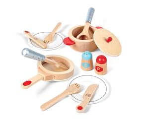 Hape Cook & Serve Set | 13-Piece Wooden Pretend Play Cooking Set with Accessories