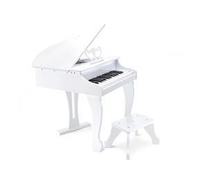 Hape Deluxe White Grand Piano | Thirty-Key Piano Toy with Stool, Electronic Keyboard Musical Toy Set for Kids 3 Years+